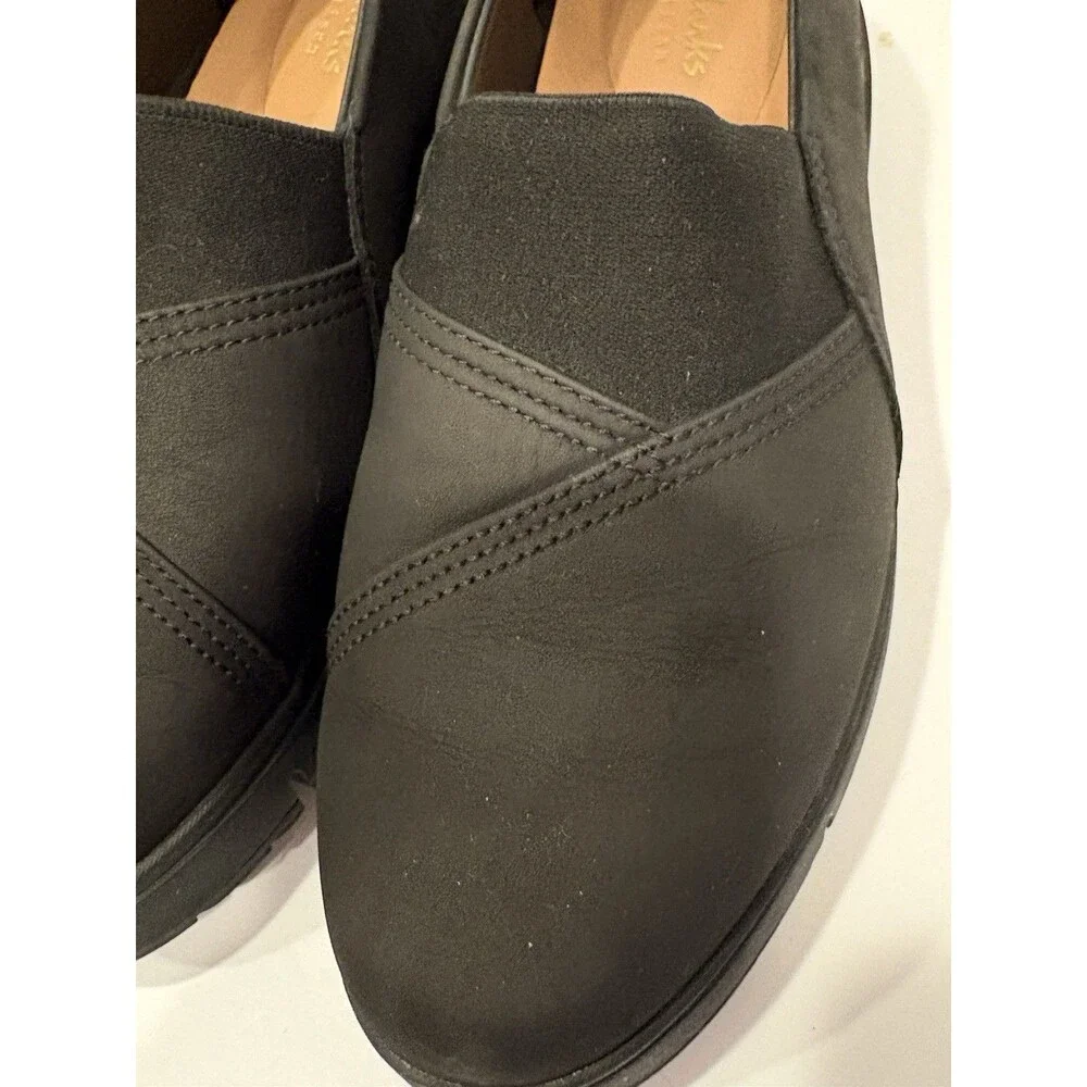 Clarks Loriini West Black Nubuck Platform Wedge Loafers Slip On Women’s 7.5